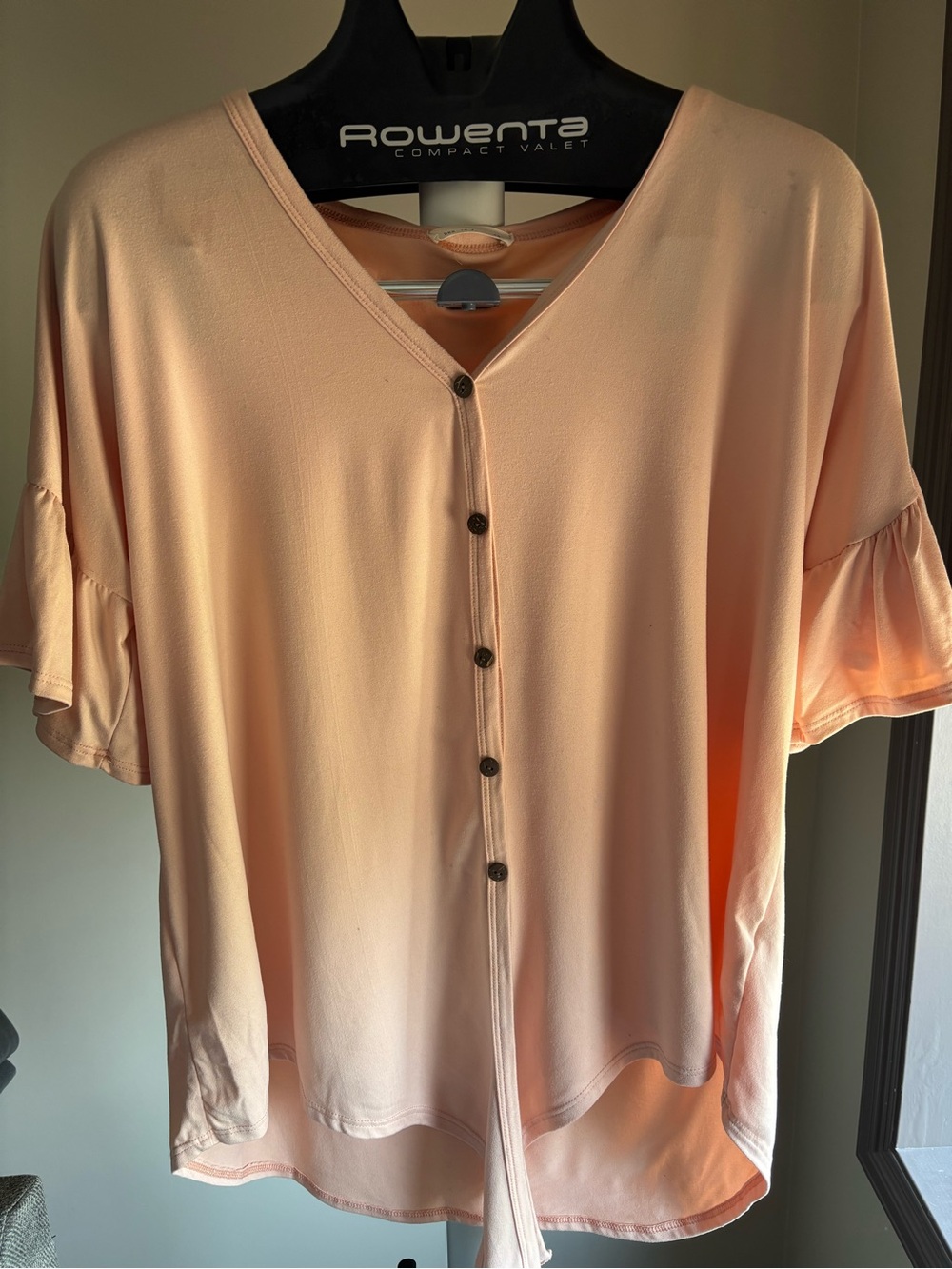 Peach Button-Front V-Neck Women's Maternity Top